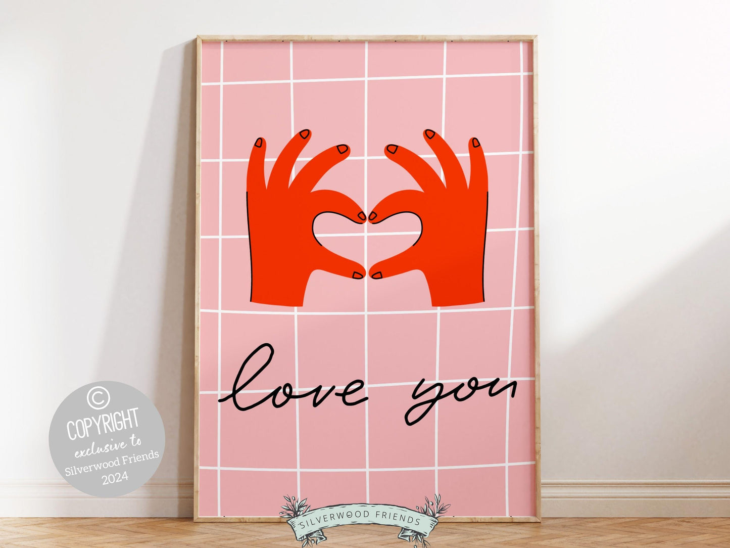 Love You Hand Sign Print, Girly Aesthetic Wall Art,Teen Room Wall Decor Trendy College Dorm Room Wall Decor Preppy Love Poster Digital Print