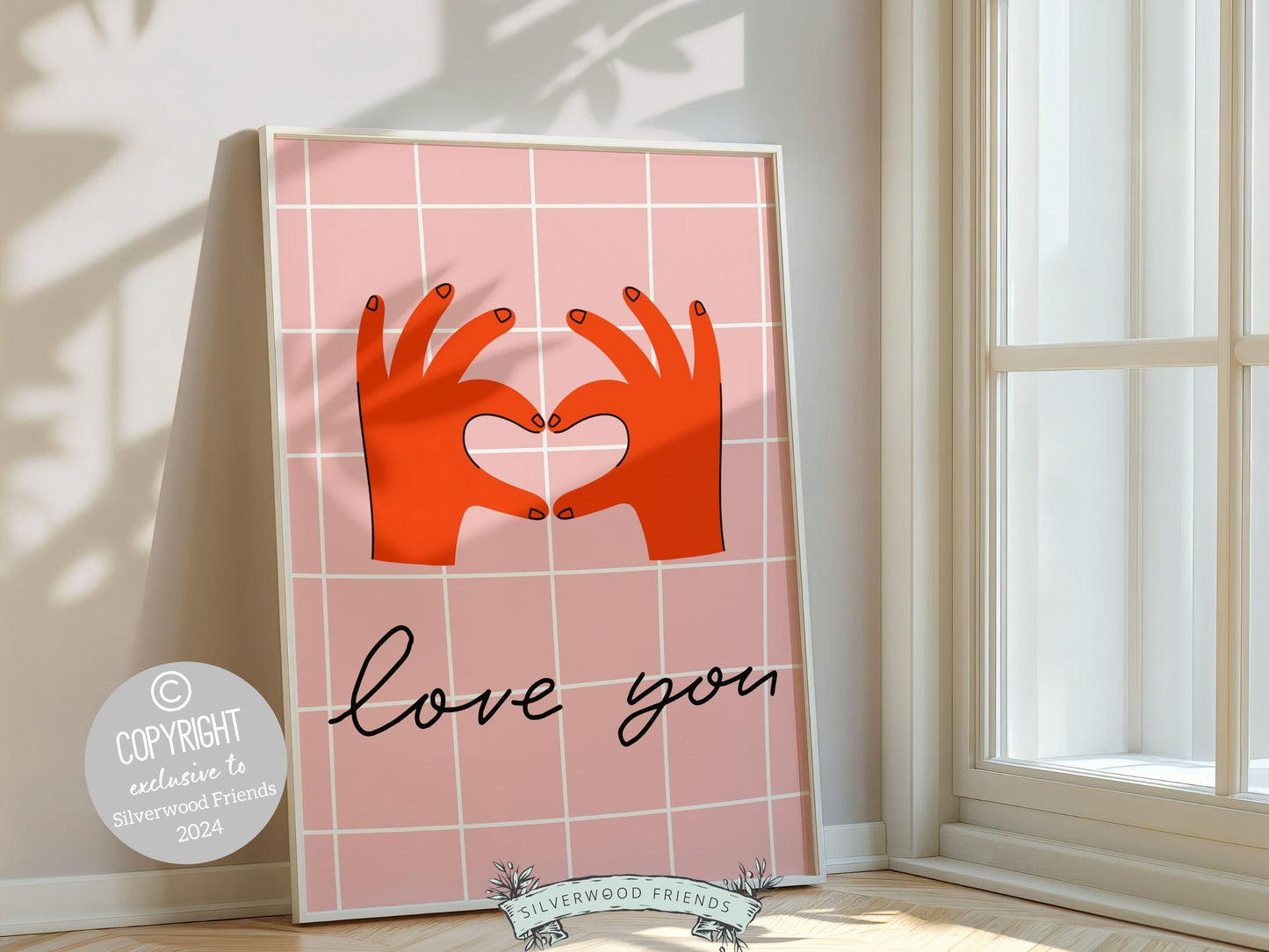 Love You Hand Sign Print, Girly Aesthetic Wall Art,Teen Room Wall Decor Trendy College Dorm Room Wall Decor Preppy Love Poster Digital Print