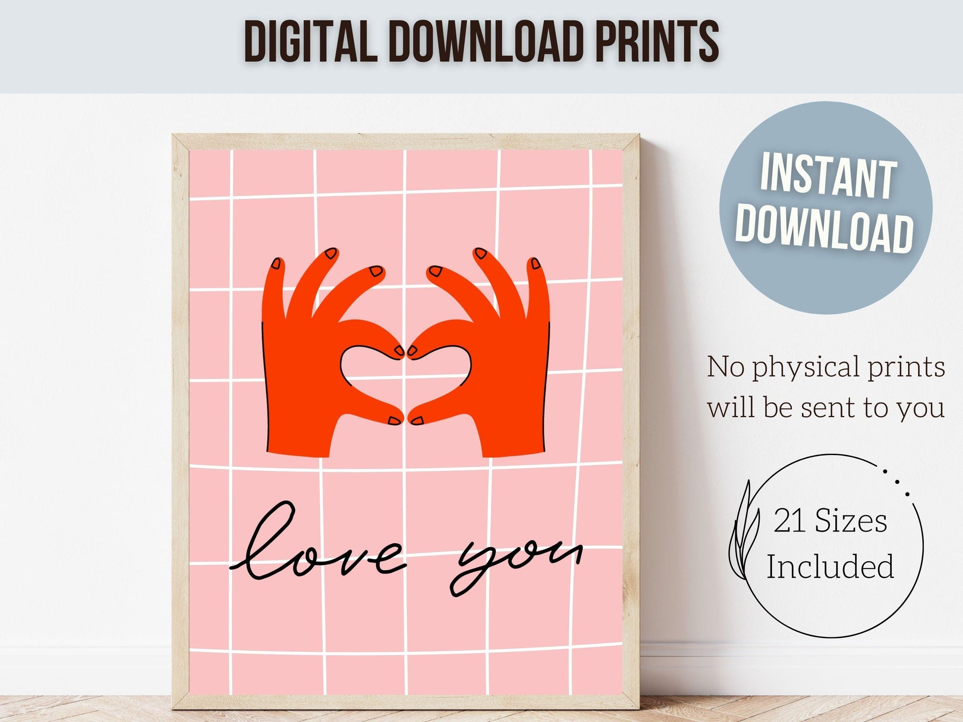 Love You Hand Sign Print, Girly Aesthetic Wall Art,Teen Room Wall Decor Trendy College Dorm Room Wall Decor Preppy Love Poster Digital Print