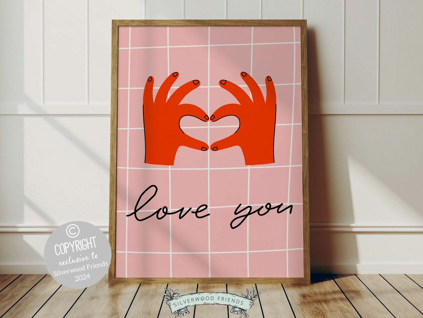 Love You Hand Sign Print, Girly Aesthetic Wall Art,Teen Room Wall Decor Trendy College Dorm Room Wall Decor Preppy Love Poster Digital Print