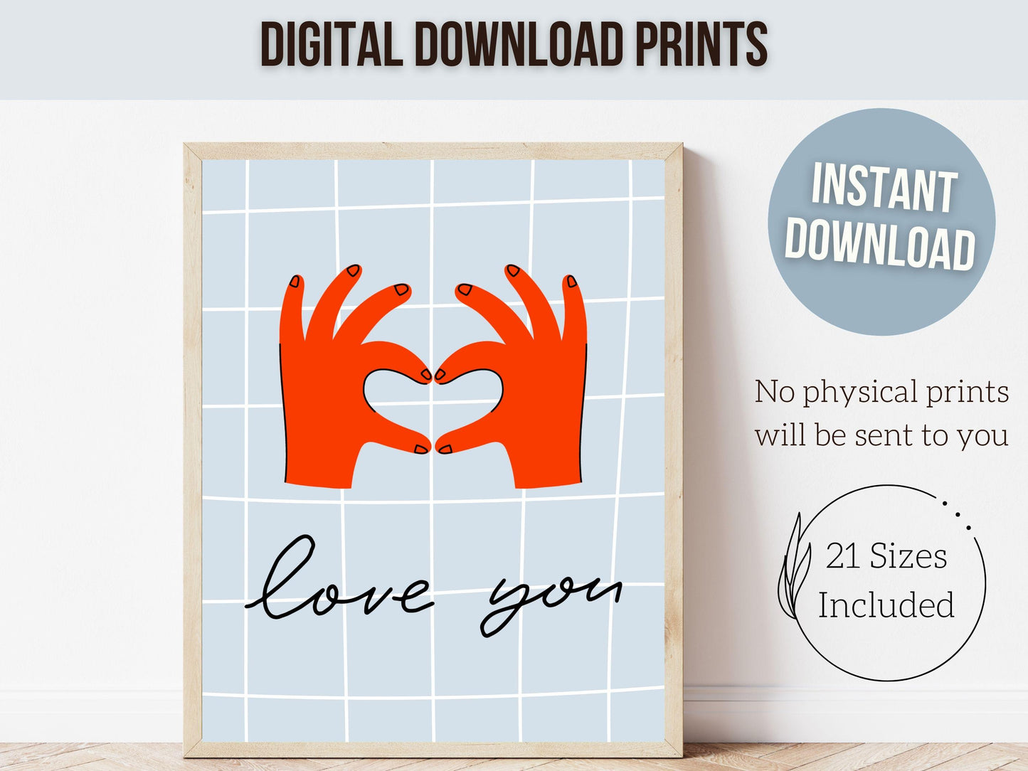 Love You Hand Sign Print, Girly Aesthetic Wall Art, Romantic Love Quote Trendy College Dorm Room Wall Decor Preppy Teen Poster Digital Print
