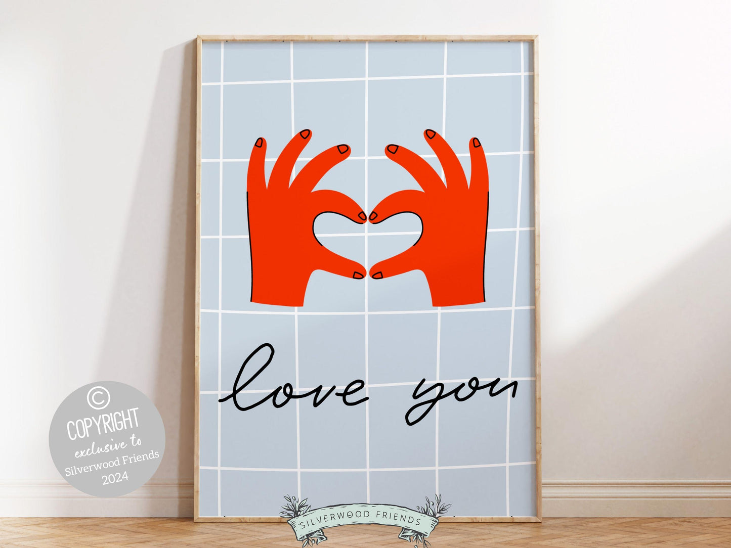 Love You Hand Sign Print, Girly Aesthetic Wall Art, Romantic Love Quote Trendy College Dorm Room Wall Decor Preppy Teen Poster Digital Print