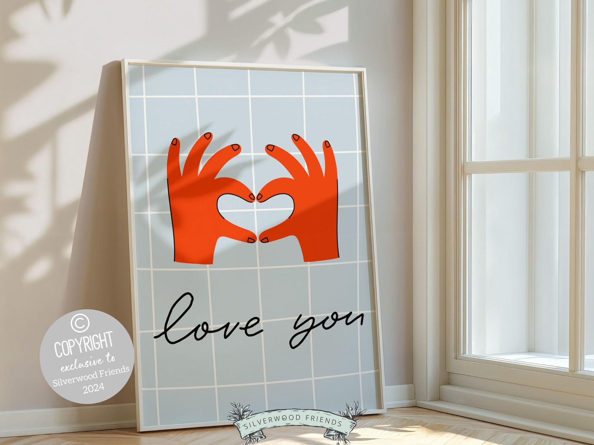 Love You Hand Sign Print, Girly Aesthetic Wall Art, Romantic Love Quote Trendy College Dorm Room Wall Decor Preppy Teen Poster Digital Print