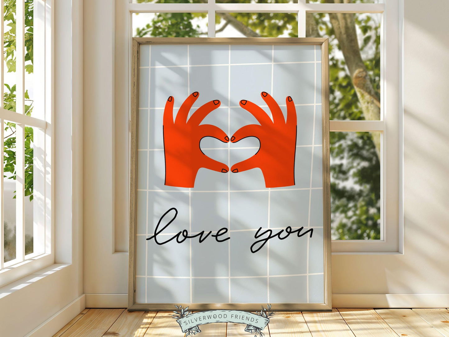 Love You Hand Sign Print, Girly Aesthetic Wall Art, Romantic Love Quote Trendy College Dorm Room Wall Decor Preppy Teen Poster Digital Print
