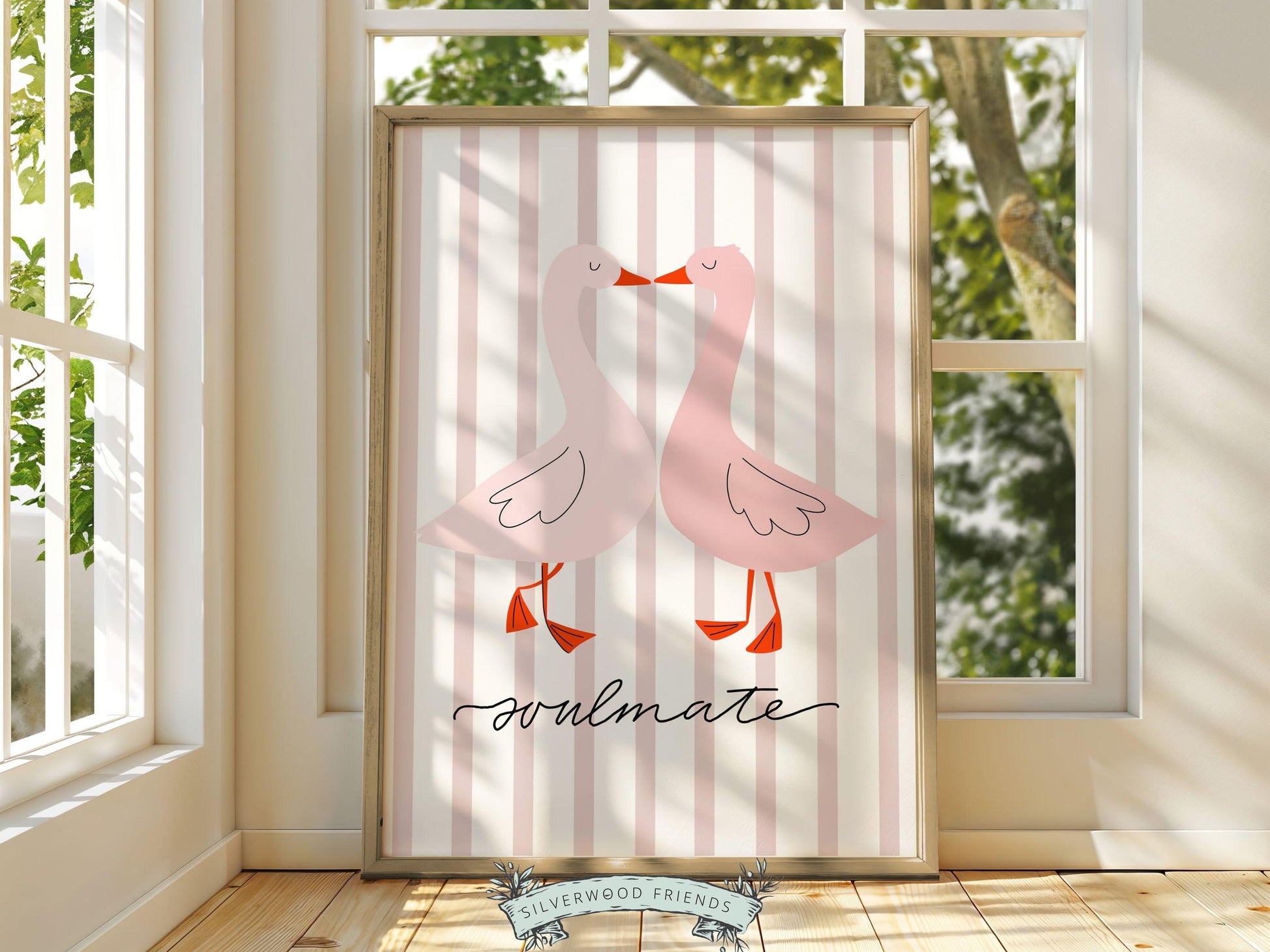 Soulmate Print, Romantic Duck Wall Art, Girlfriend Valentines Day Gift, Trendy College Dorm Room Wall Decor Preppy Teen Poster Digital Print