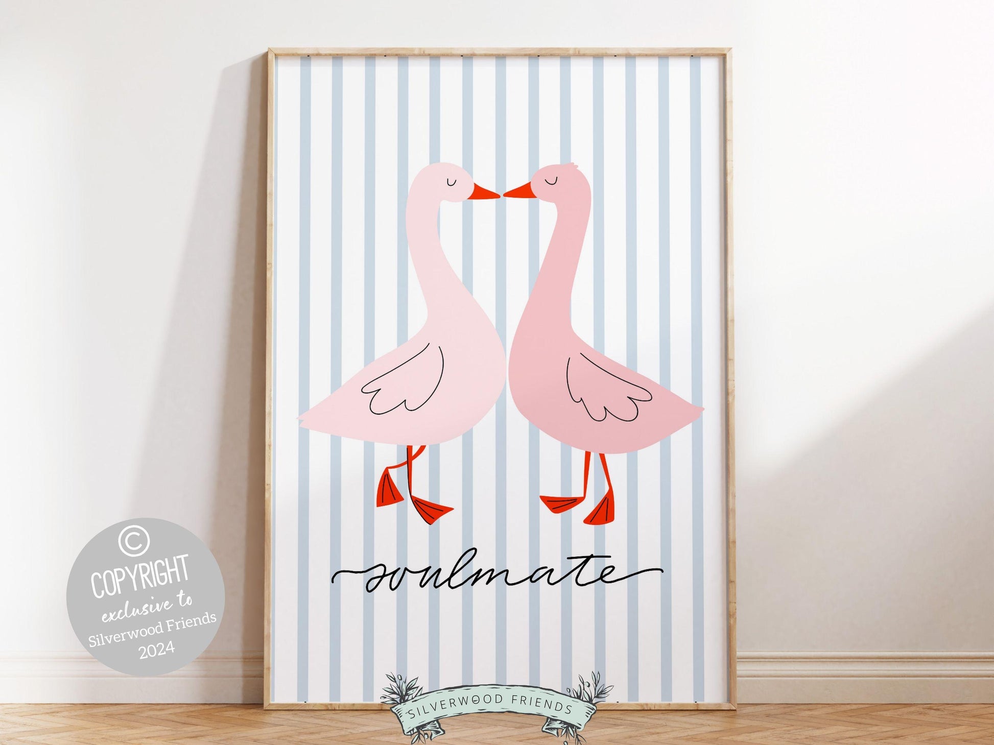 Soulmate Print, Romantic Duck Wall Art, Girlfriend Valentines Day Gift, Trendy College Dorm Room Wall Decor Preppy Teen Poster Digital Print