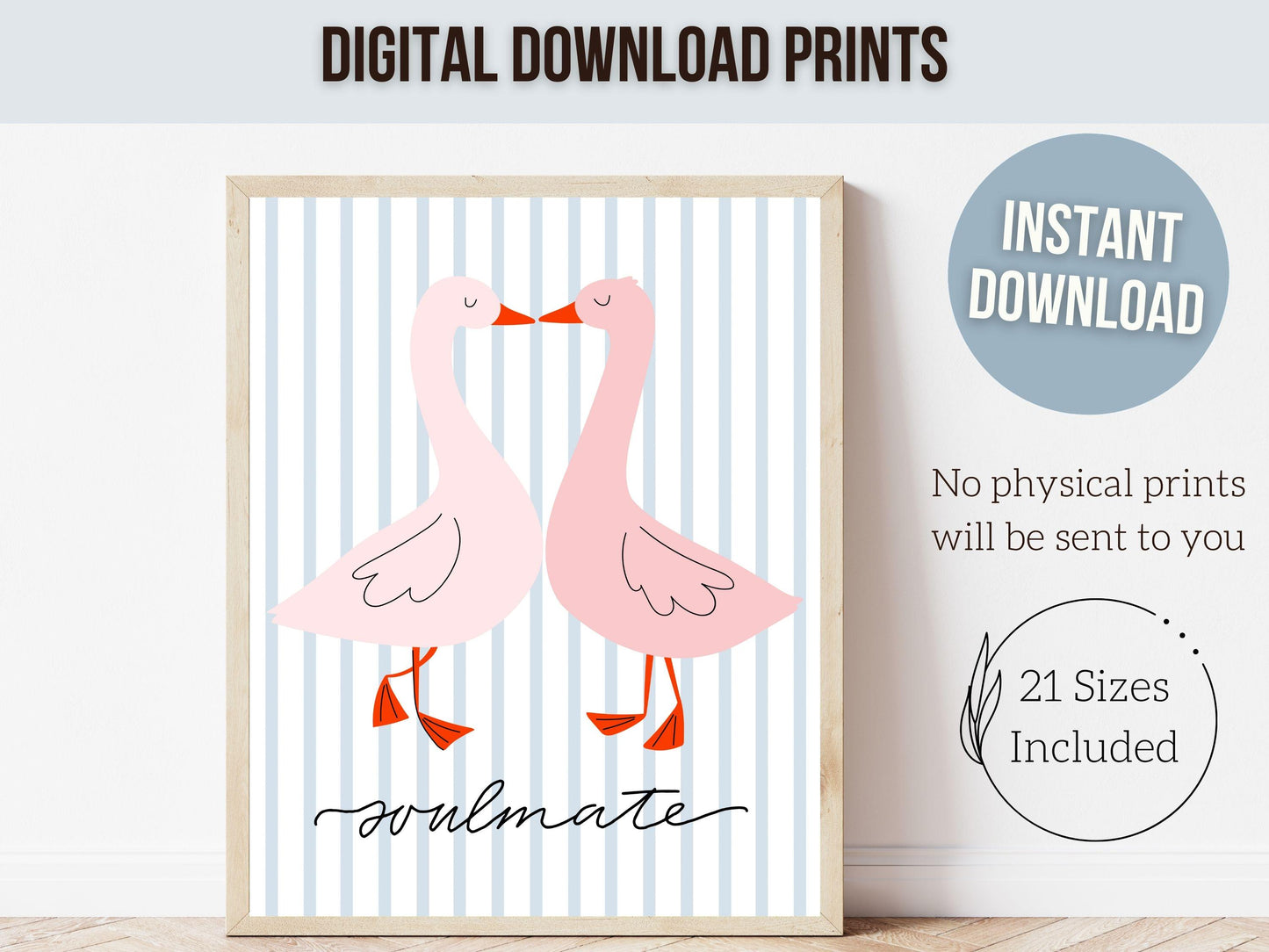Soulmate Print, Romantic Duck Wall Art, Girlfriend Valentines Day Gift, Trendy College Dorm Room Wall Decor Preppy Teen Poster Digital Print