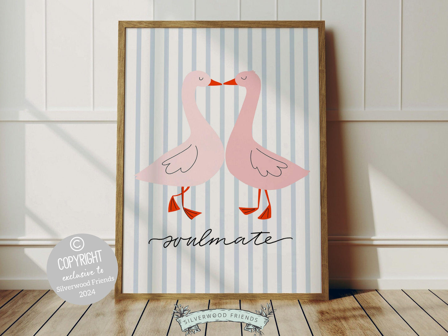 Soulmate Print, Romantic Duck Wall Art, Girlfriend Valentines Day Gift, Trendy College Dorm Room Wall Decor Preppy Teen Poster Digital Print