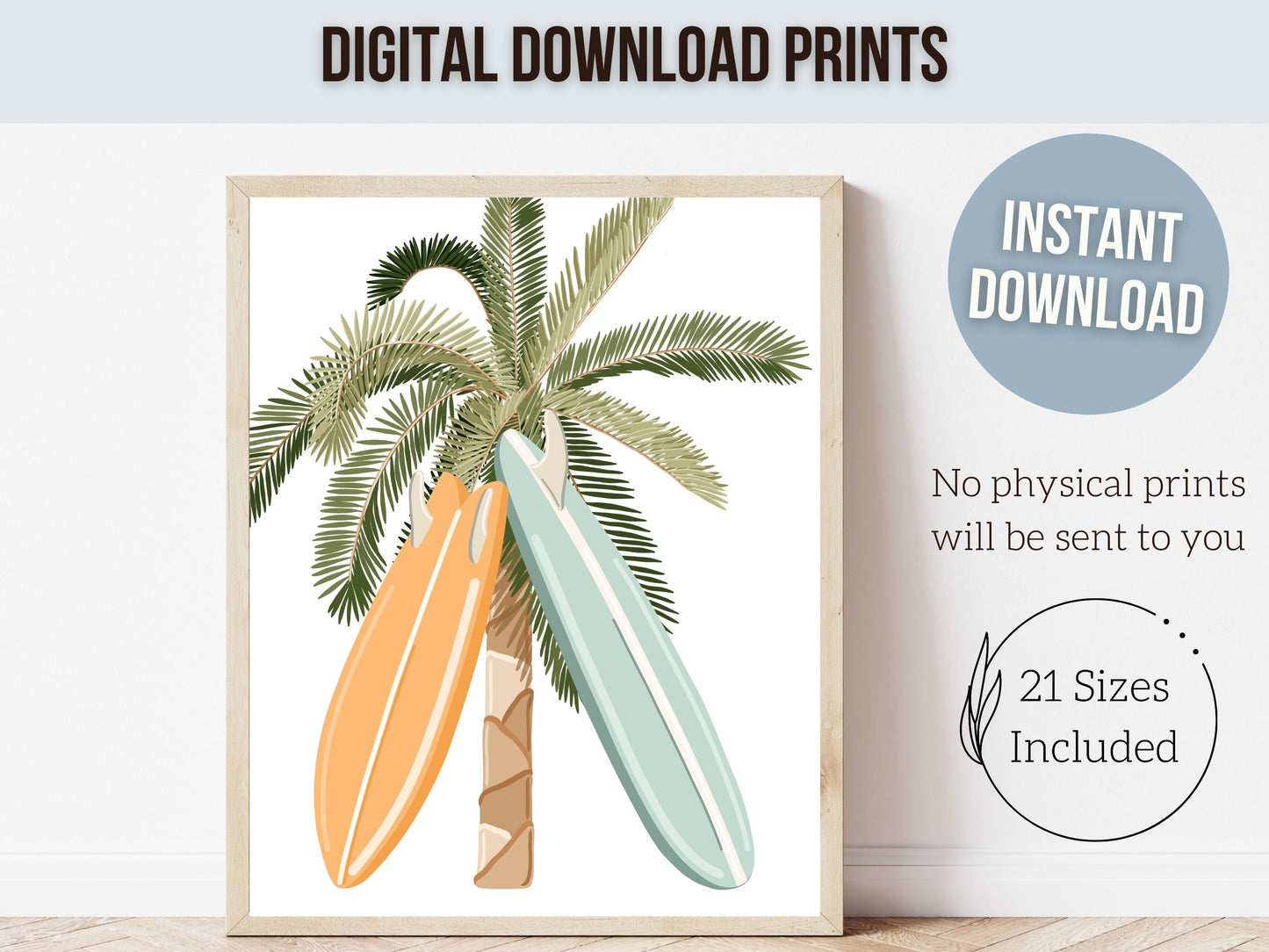 Surfboard Palm Tree Print, Baby Boy Surfing Nursery Wall Art, Boy Room Coastal Wall Decor, Beach House Surfing Room Wall Decor Digital Print