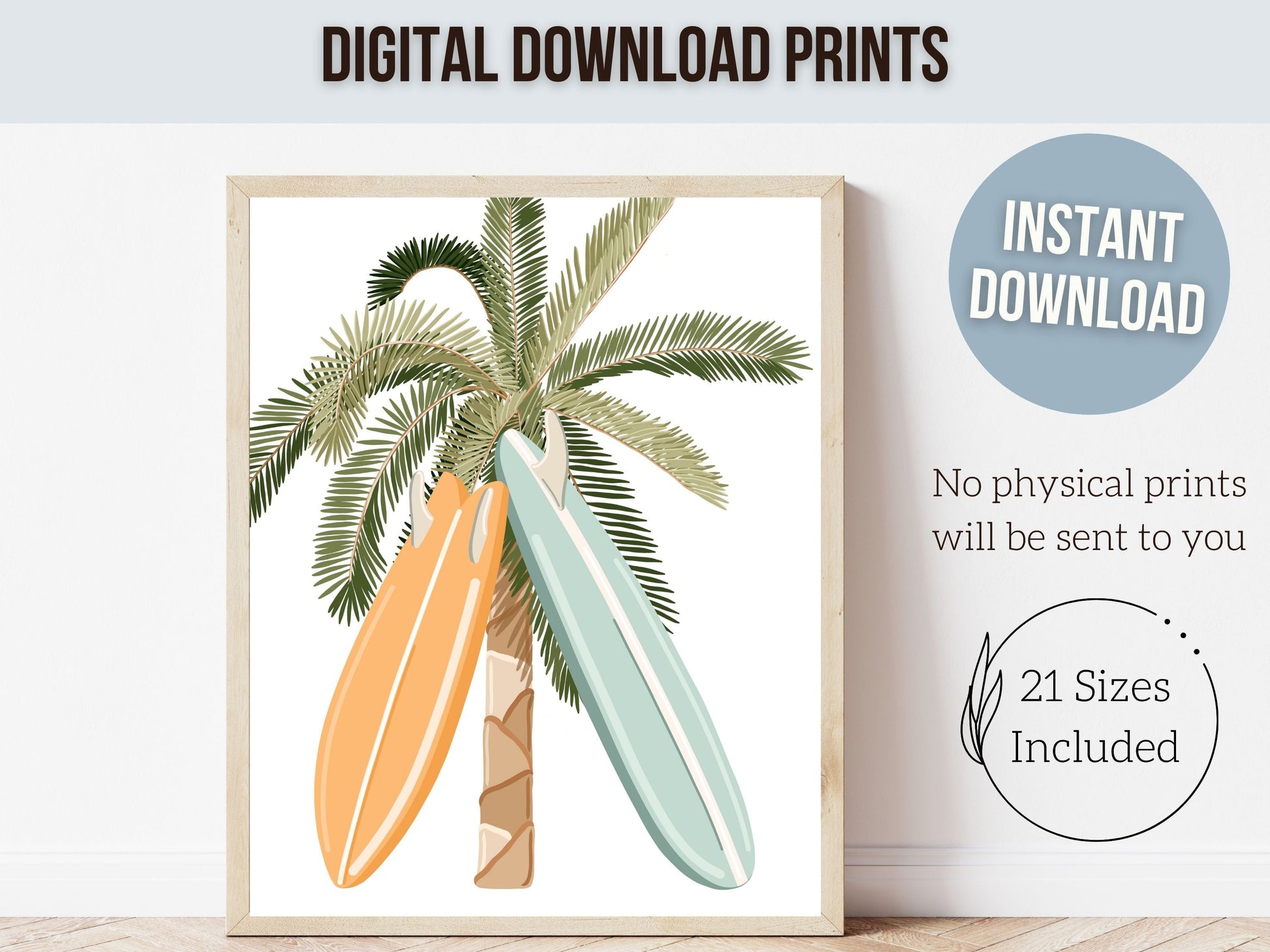 Surfboard Palm Tree Print, Baby Boy Surfing Nursery Wall Art, Boy Room Coastal Wall Decor, Beach House Surfing Room Wall Decor Digital Print