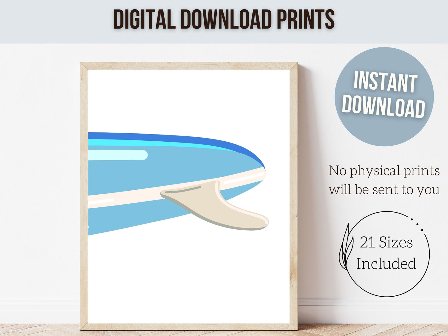 Blue Surfboard Nursery Print, Baby Boy Beachy Nursery Wall Art, Boys Coastal Room Decor, Kids Beach House Surfing Room Decor Digital Prints