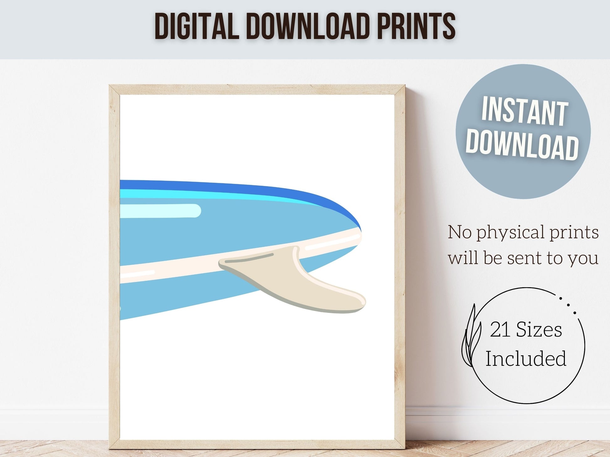Blue Surfboard Nursery Print, Baby Boy Beachy Nursery Wall Art, Boys Coastal Room Decor, Kids Beach House Surfing Room Decor Digital Prints
