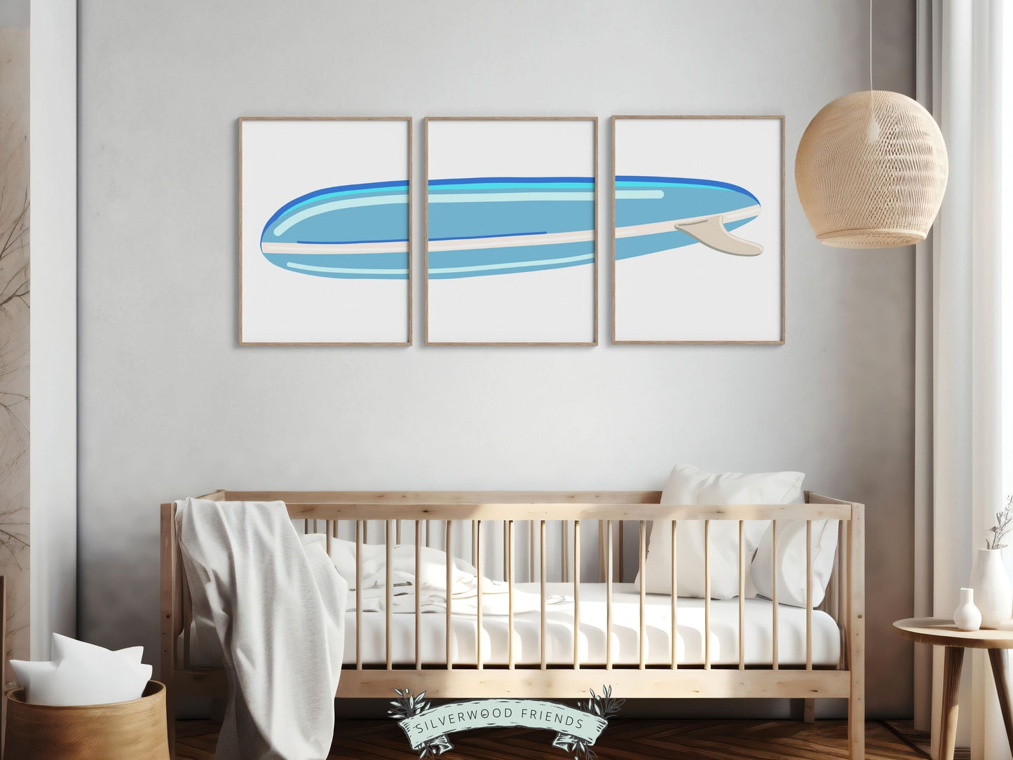 Blue Surfboard Nursery Print, Baby Boy Beachy Nursery Wall Art, Boys Coastal Room Decor, Kids Beach House Surfing Room Decor Digital Prints