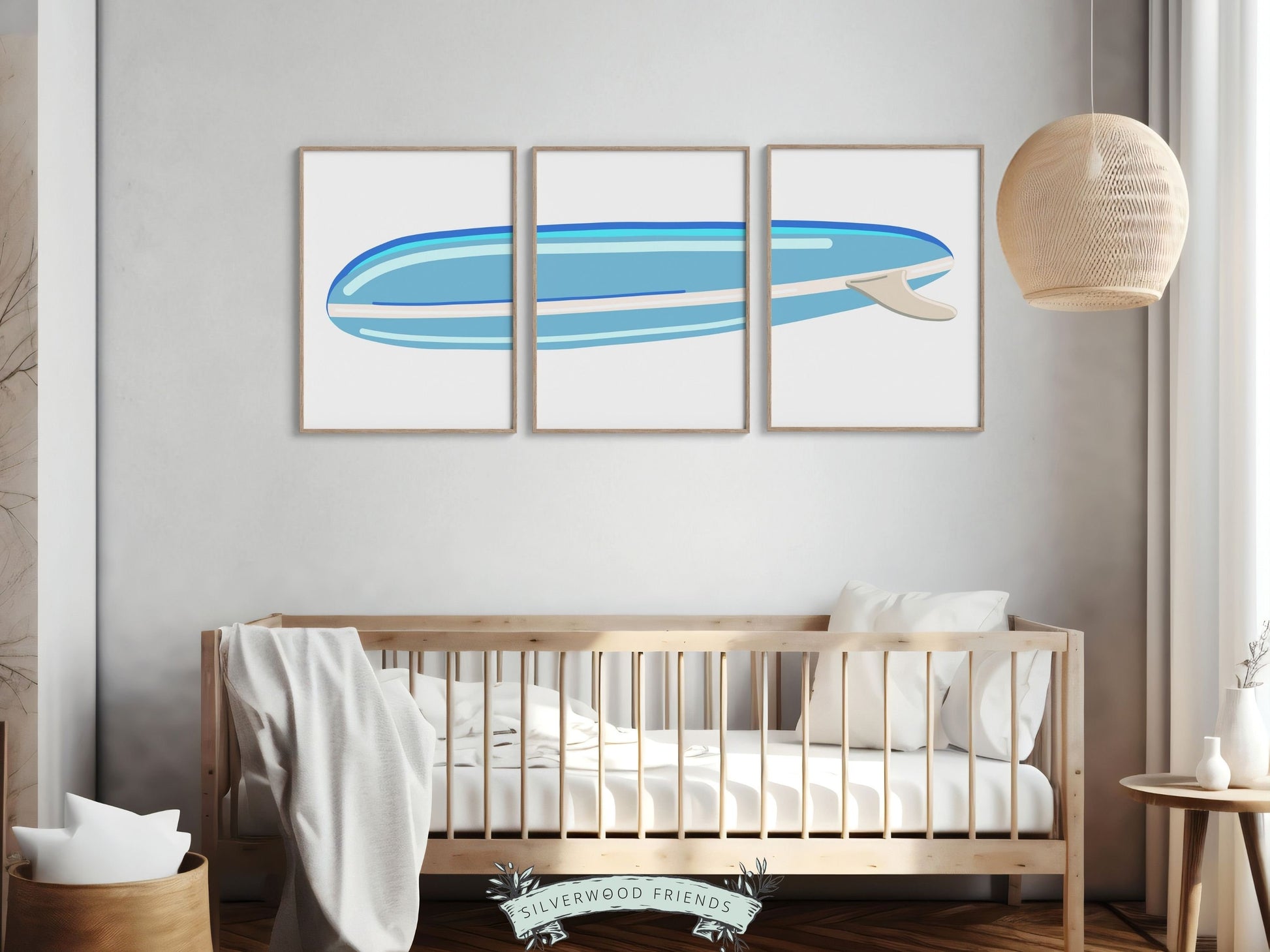 Blue Surfboard Nursery Print, Baby Boy Beachy Nursery Wall Art, Boys Coastal Room Decor, Kids Beach House Surfing Room Decor Digital Prints