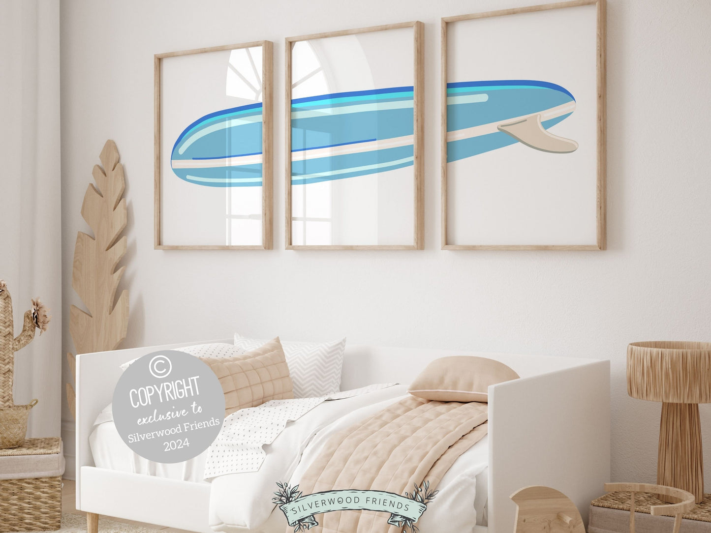 Blue Surfboard Nursery Print, Baby Boy Beachy Nursery Wall Art, Boys Coastal Room Decor, Kids Beach House Surfing Room Decor Digital Prints