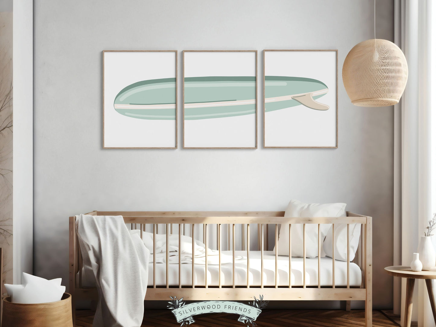 Green Surfboard Nursery Print, Beachy Minimalist Nursery Wall Art, Boy Coastal Room Decor, Kids Beach House Surfing Room Decor Digital Print