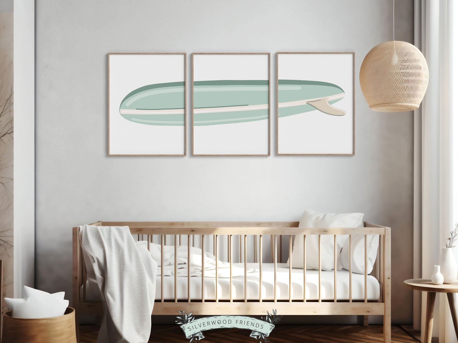 Green Surfboard Nursery Print, Beachy Minimalist Nursery Wall Art, Boy Coastal Room Decor, Kids Beach House Surfing Room Decor Digital Print