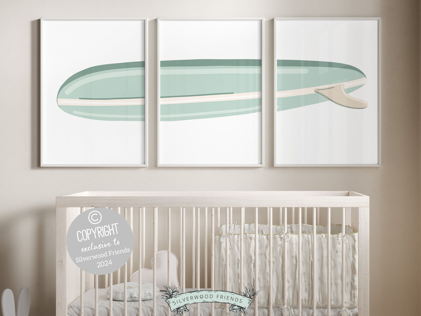 Green Surfboard Nursery Print, Beachy Minimalist Nursery Wall Art, Boy Coastal Room Decor, Kids Beach House Surfing Room Decor Digital Print