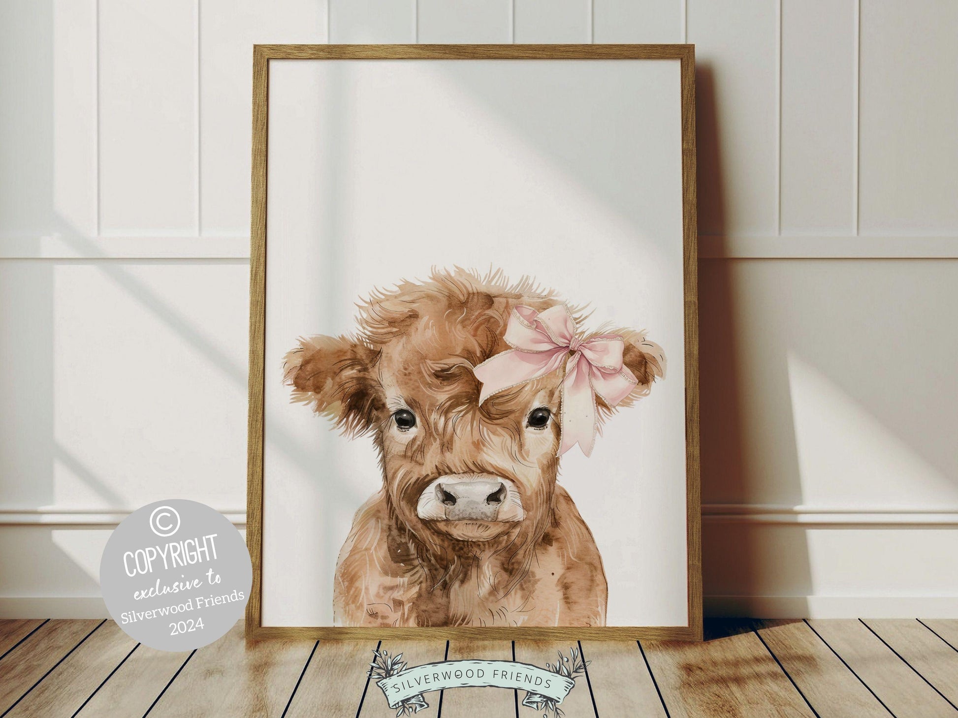 Highland Cow Nursery Print, Baby Girl Highland Cow Nursery Decor, Highland Cow Gift Kids Farm Room Wall Decor, Watercolor Cow Digital Print