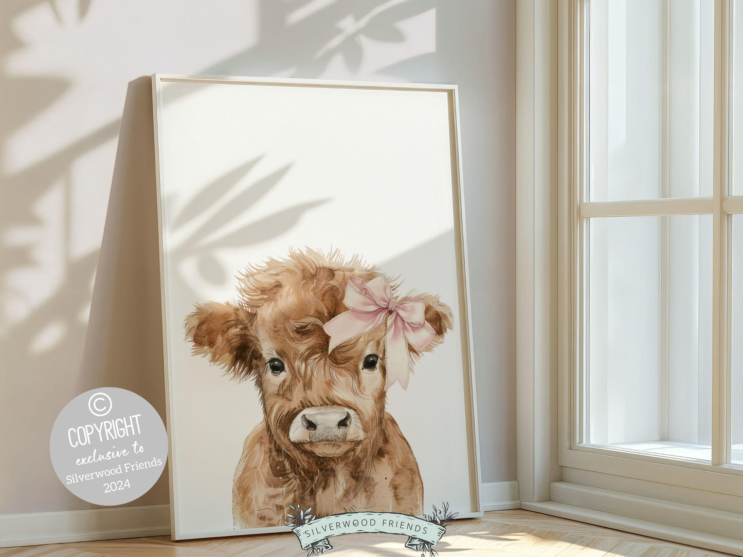 Highland Cow Nursery Print, Baby Girl Highland Cow Nursery Decor, Highland Cow Gift Kids Farm Room Wall Decor, Watercolor Cow Digital Print