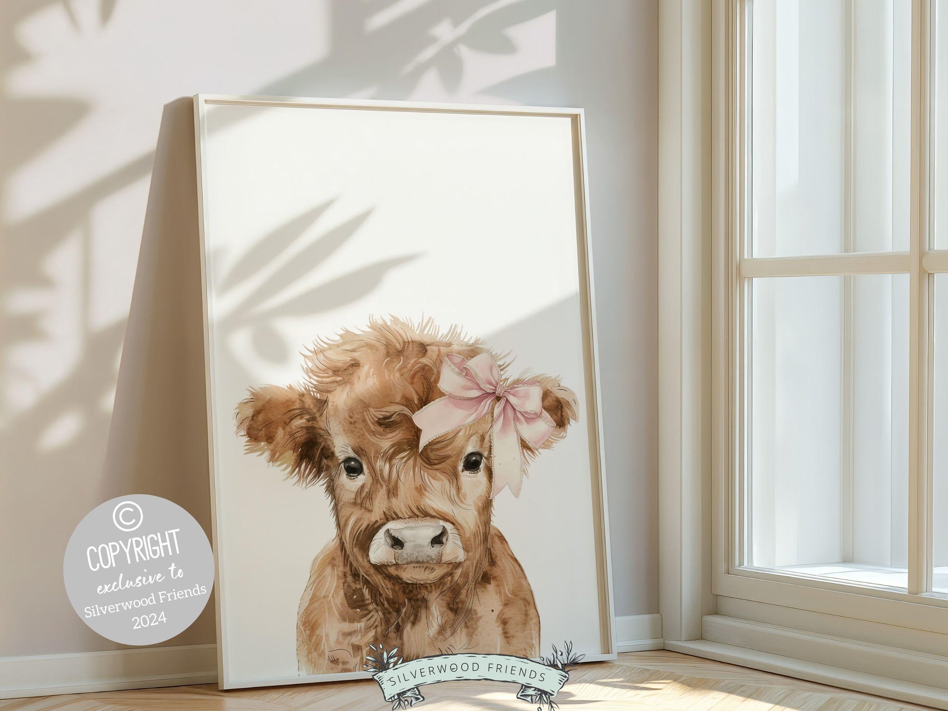 Highland Cow Nursery Print, Baby Girl Highland Cow Nursery Decor, Highland Cow Gift Kids Farm Room Wall Decor, Watercolor Cow Digital Print