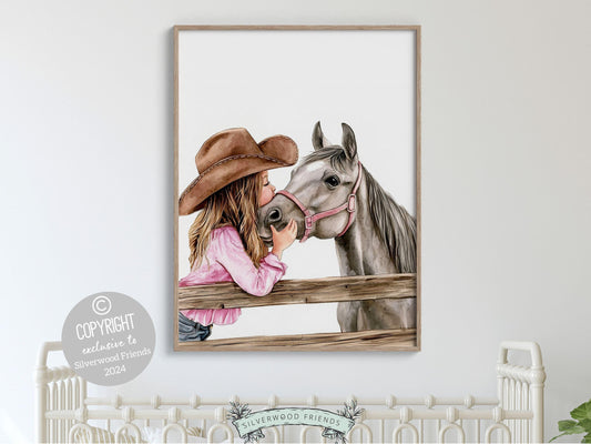 Cowgirl Horse Nursery Print, Cowgirl Nursery Decor, Baby Girl Western Nursery Decor, Horse Bedroom Picture, Girls Horse Room Digital Print