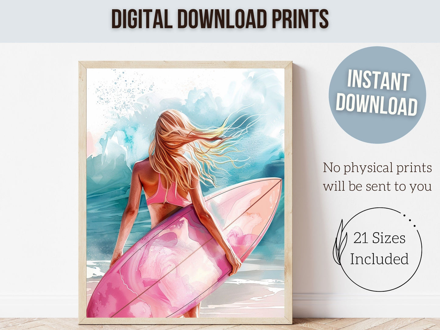 Pink Surfboard Wall Art Print, Beachy Room Decor, Trendy Dorm Room Surfing Wall Art,Teen Girl Beach House Surf Room Wall Decor Digital Print