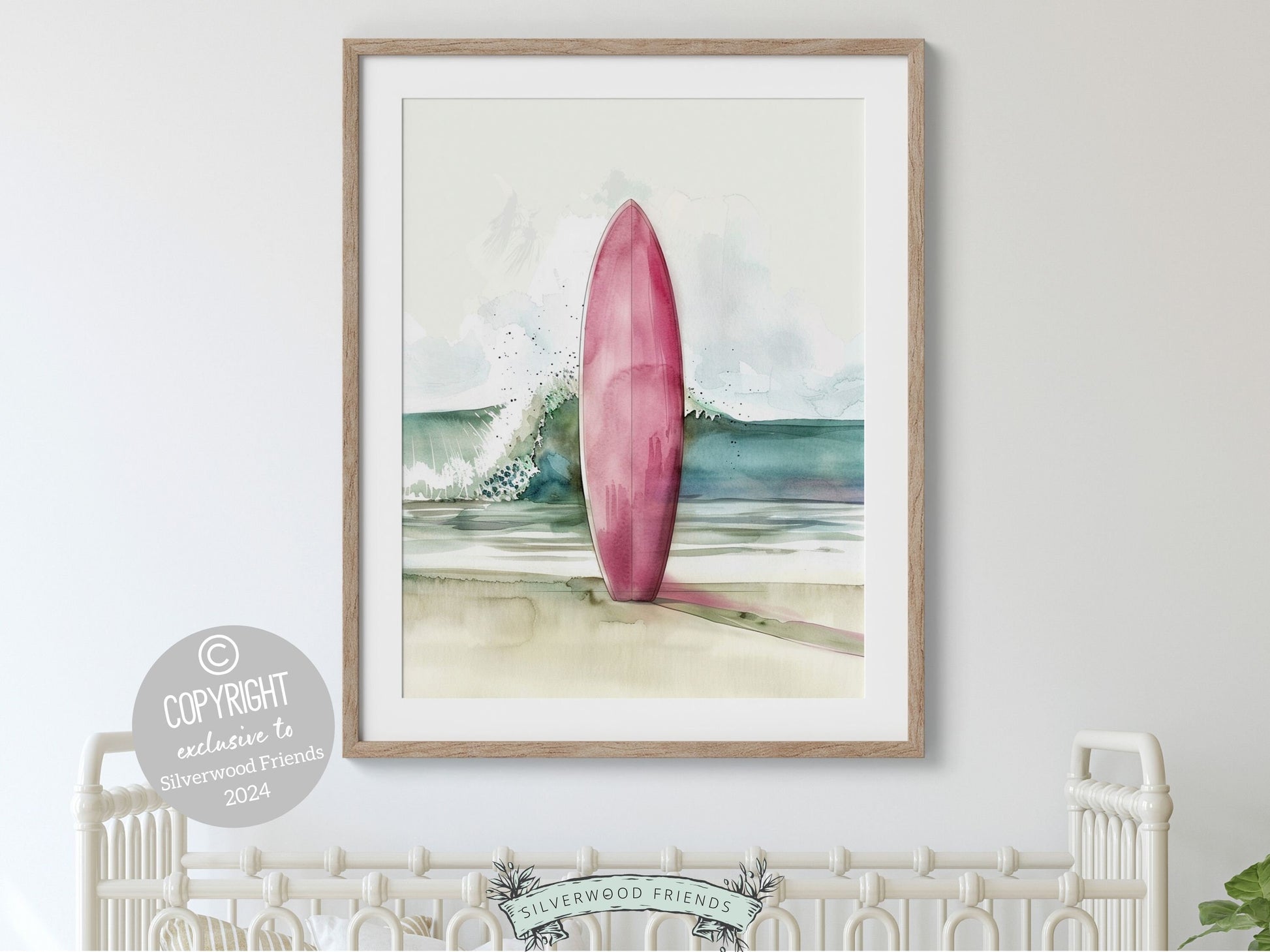 Pink Surfboard Print, Beachy Surfboard Wall Art, Baby Girl Ocean Nursery Wall Art,Beach House Surf Poster Dorm Room Wall Decor Digital Print