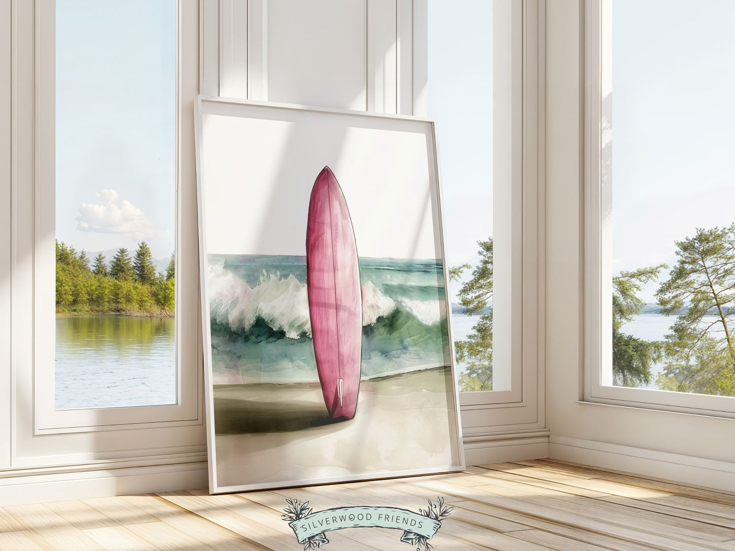 Pink Surfboard Print, Beachy Surfboard Wall Art, Ocean Nursery Wall Art, Trendy Beach House Surf Poster, Dorm Room Wall Decor Digital Print