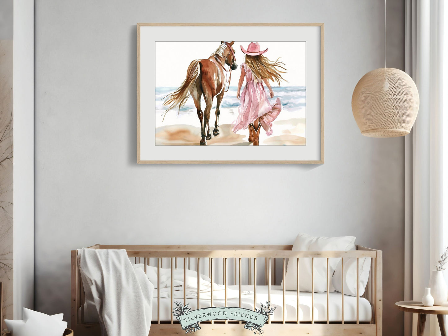 Cowgirl Horse Beach Print, Cowgirl Beachy Nursery Wall Art, Coastal Cowgirl Western Decor, Girl Horse Riding Picture Digital Download Print