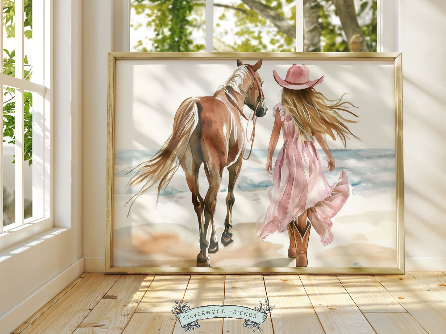 Cowgirl Horse Beach Print, Cowgirl Beachy Nursery Wall Art, Coastal Cowgirl Western Decor, Girl Horse Riding Picture Digital Download Print