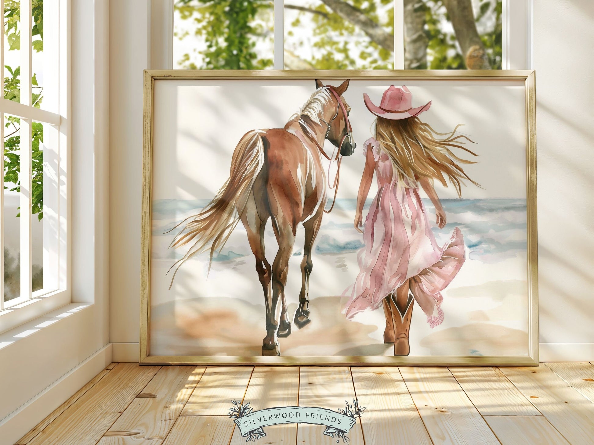 Cowgirl Horse Beach Print, Cowgirl Beachy Nursery Wall Art, Coastal Cowgirl Western Decor, Girl Horse Riding Picture Digital Download Print