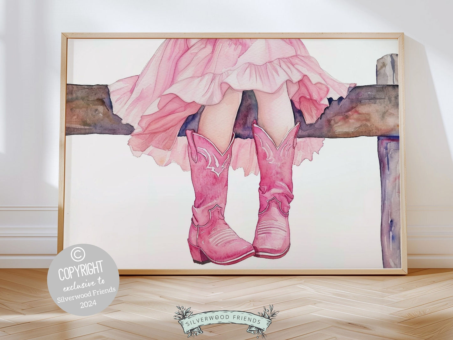 Delightful watercolor digital print. Our gorgeous artwork effortlessly enhances your cowgirl themed decor, making it perfect for your little ones space or as a heartfelt gift for horse riding enthusiasts.