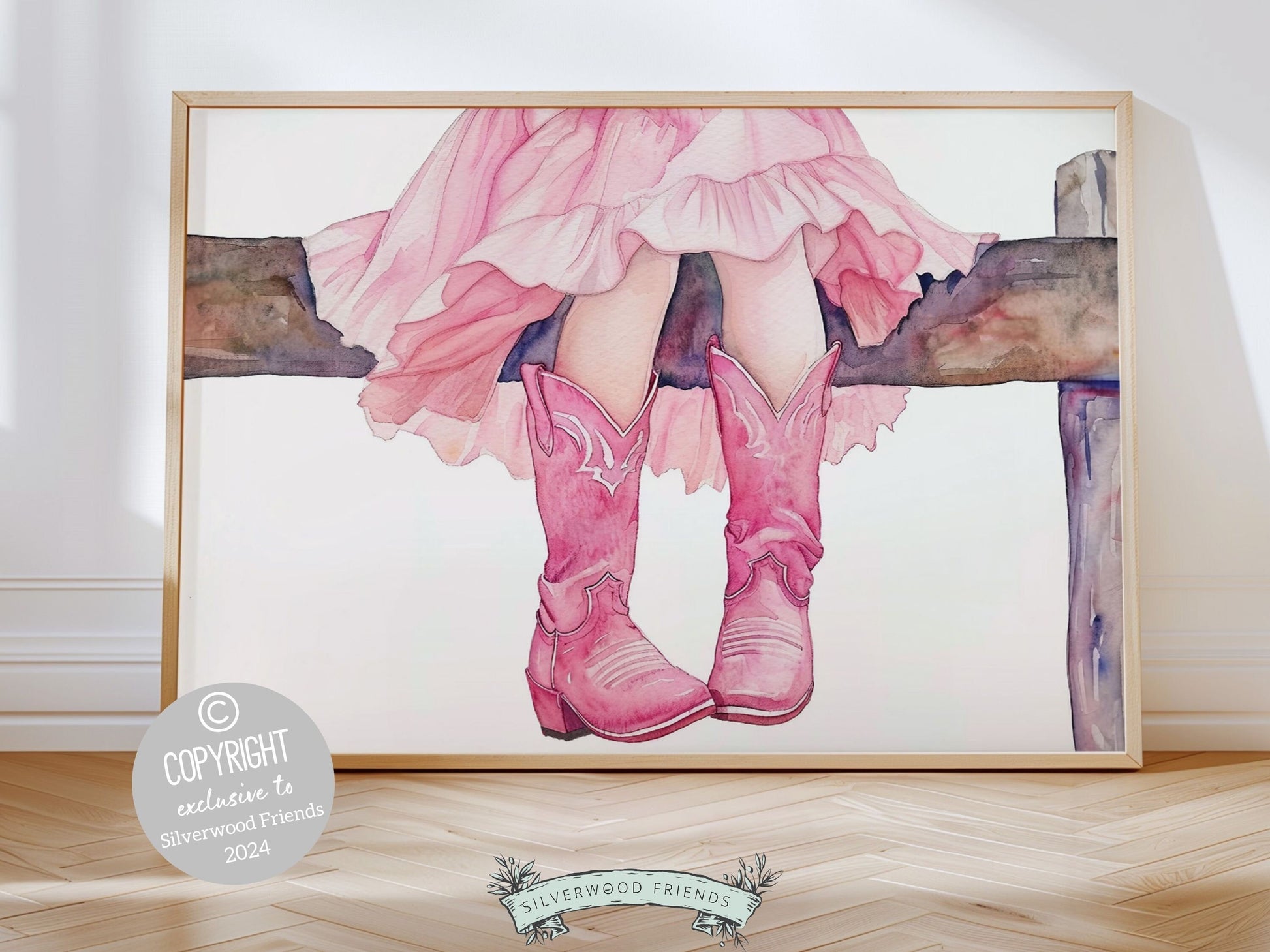 Delightful watercolor digital print. Our gorgeous artwork effortlessly enhances your cowgirl themed decor, making it perfect for your little ones space or as a heartfelt gift for horse riding enthusiasts.