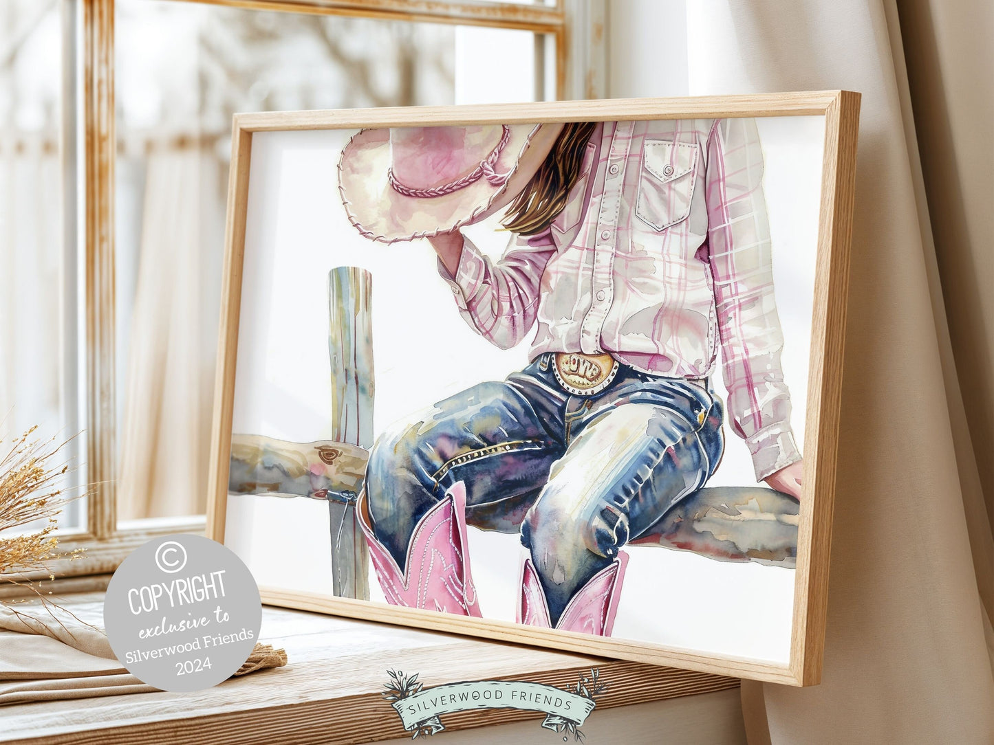 Pink Cowgirl Print, Cowgirl Nursery Decor, Trendy Girl Western Room Wall Decor, Girl Horse Riding Picture, Preppy Dorm Room Digital Print