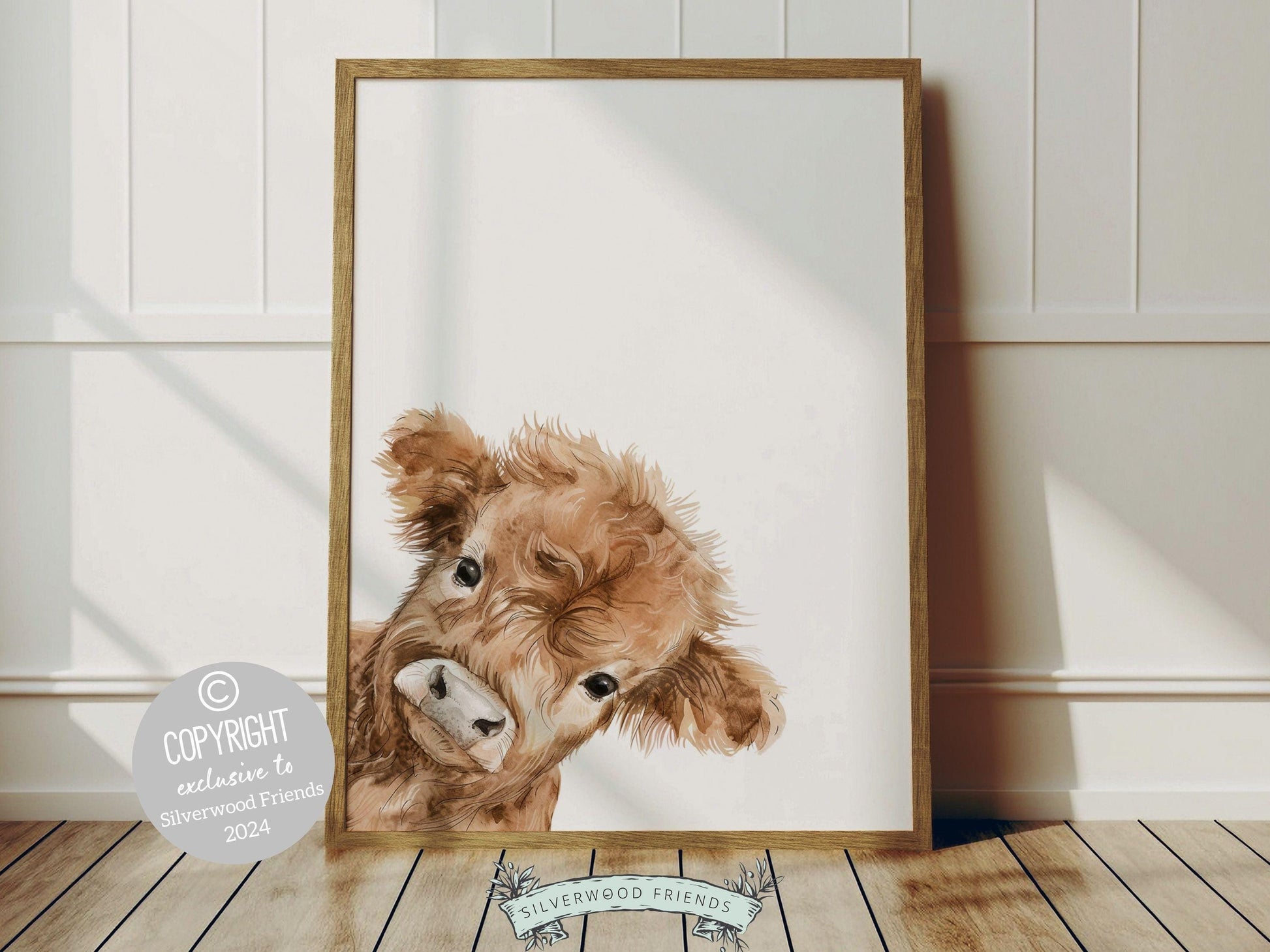 Peeking Highland Cow Nursery Print, Highland Cow Nursery Decor, Highland Cow Gift Kids Farm Bedroom Wall Decor, Watercolor Cow Digital Print
