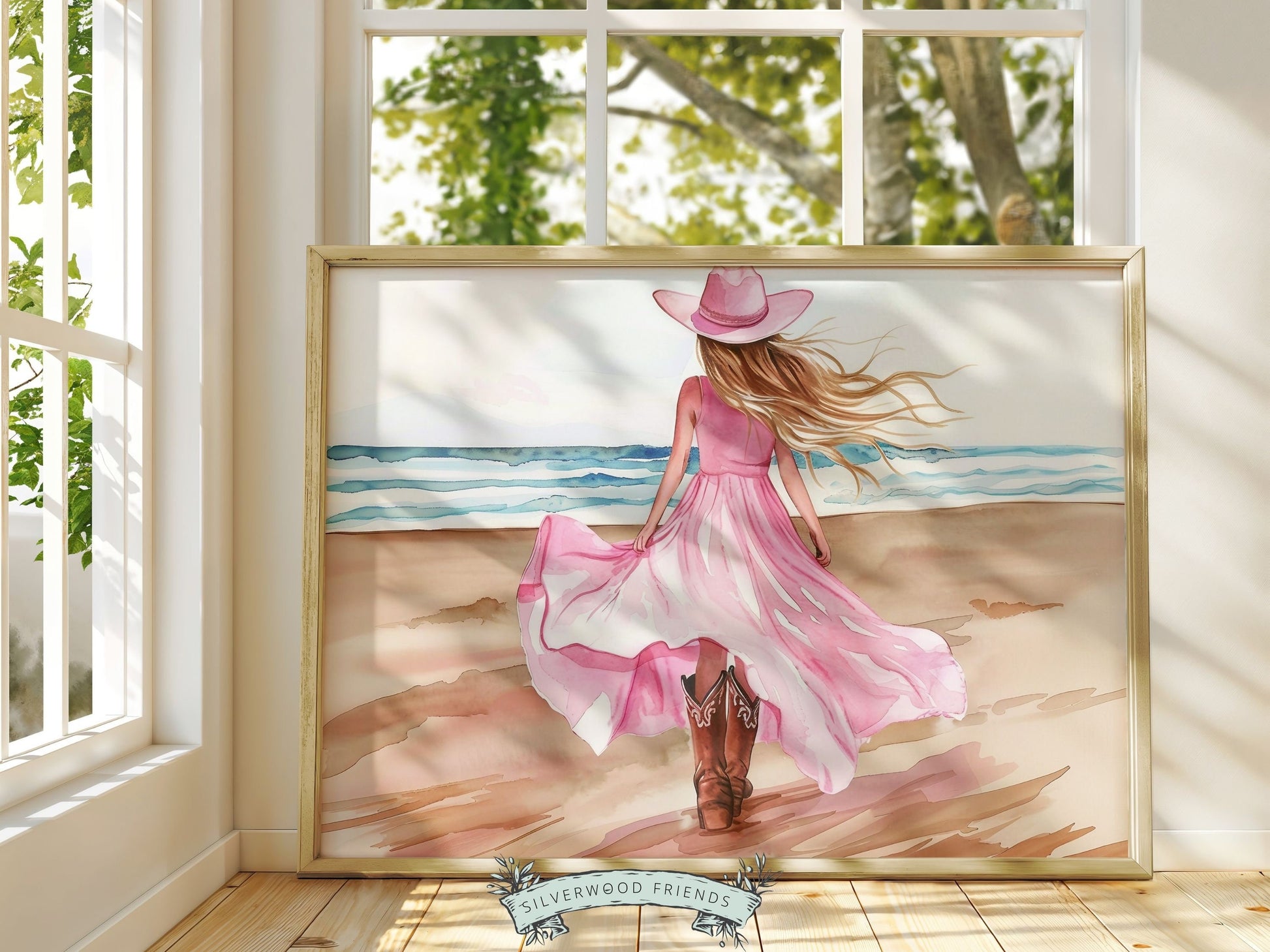 Coastal Cowgirl Nursery Print, Pink Cowgirl Picture, Western Bedroom Wall Decor, Trendy Beachy Cowgirl Dorm Room Wall Decor Digital Print
