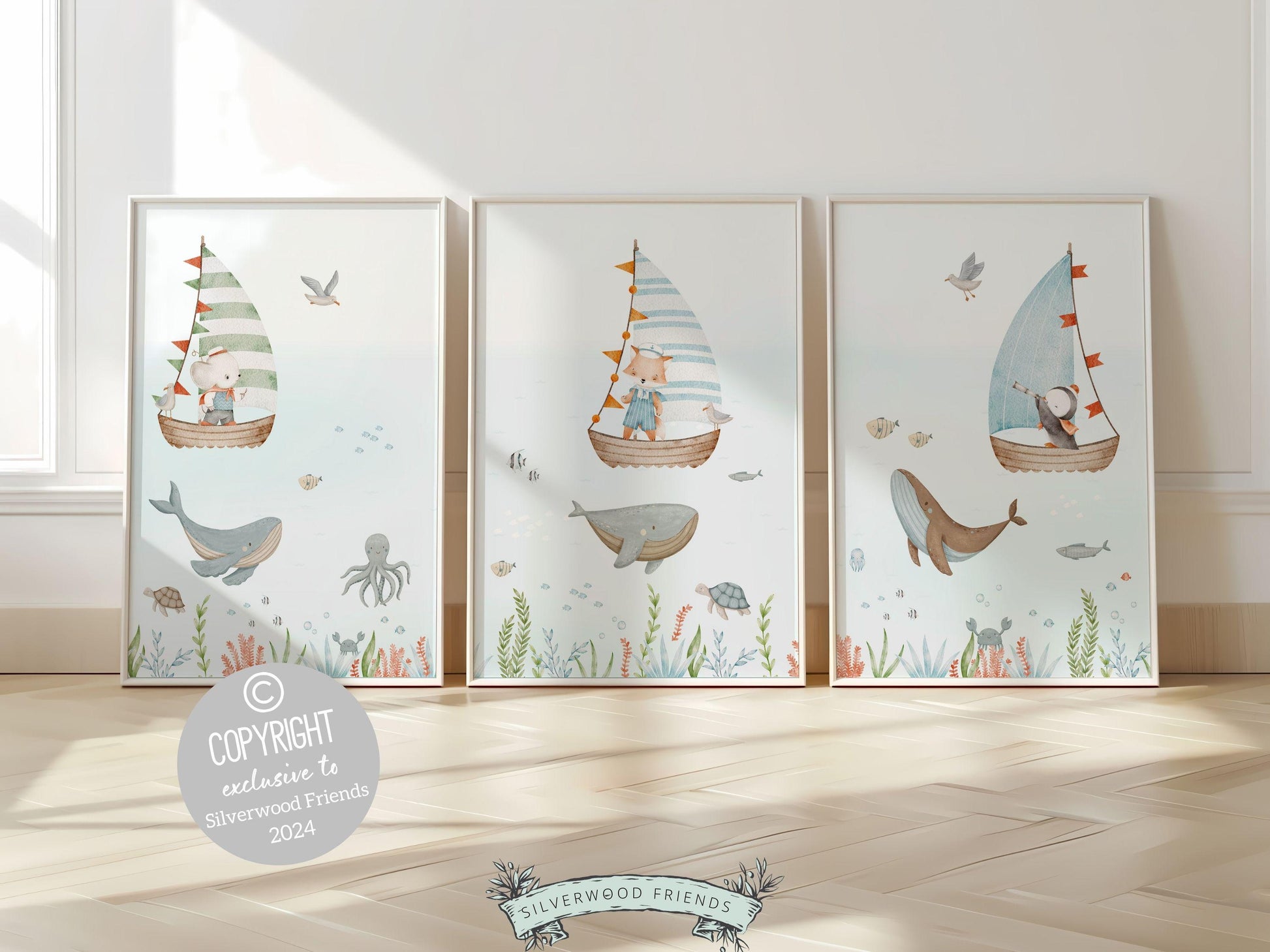 Set of 3 Ocean Nursery Prints, Nautical Ocean Nursery Decor, Whale Print, Baby Boy Ocean Theme Nursery Under The Sea Nursery Digital Prints