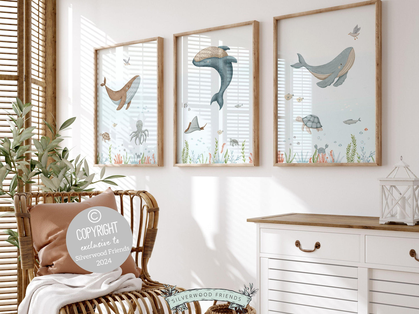 Set of 3 Whale Nursery Prints, Nautical Ocean Nursery Decor, Baby Boy Boat Nursery Wall Art, Kids Room Under The Sea Nursery Digital Print