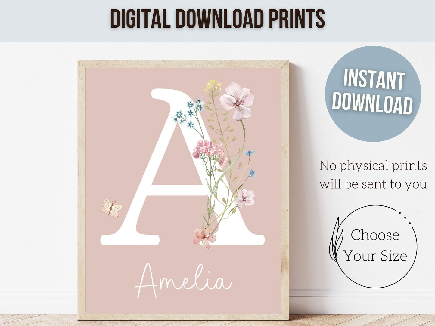 Wildflower Nursery Prints, Baby Girl Floral Name Nursery Wall Art, Wildflower Nursery Decor, Baby Girl Boho Wildflower Nursery Digital Print