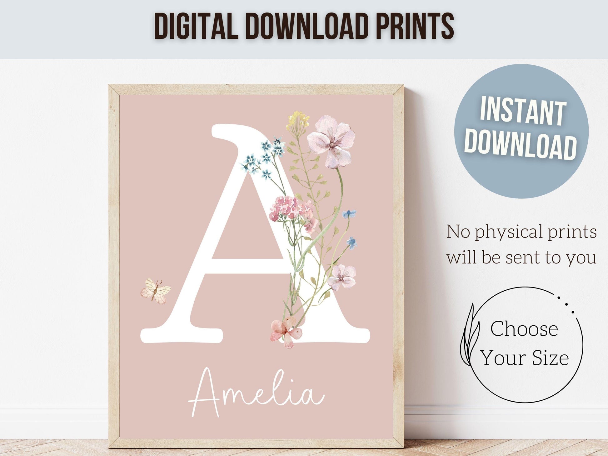 Wildflower Nursery Prints, Baby Girl Floral Name Nursery Wall Art, Wildflower Nursery Decor, Baby Girl Boho Wildflower Nursery Digital Print