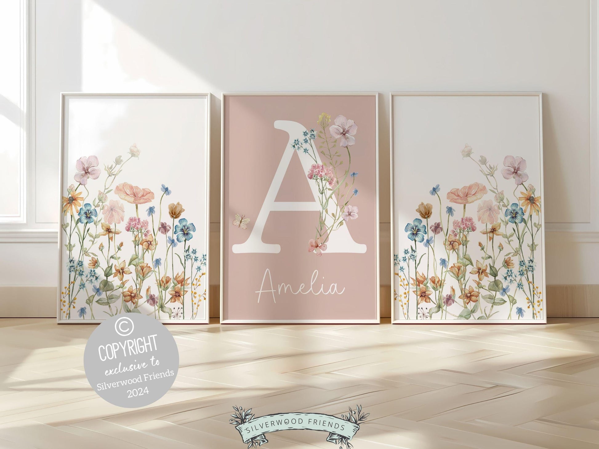 Wildflower Nursery Prints, Baby Girl Floral Name Nursery Wall Art, Wildflower Nursery Decor, Baby Girl Boho Wildflower Nursery Digital Print