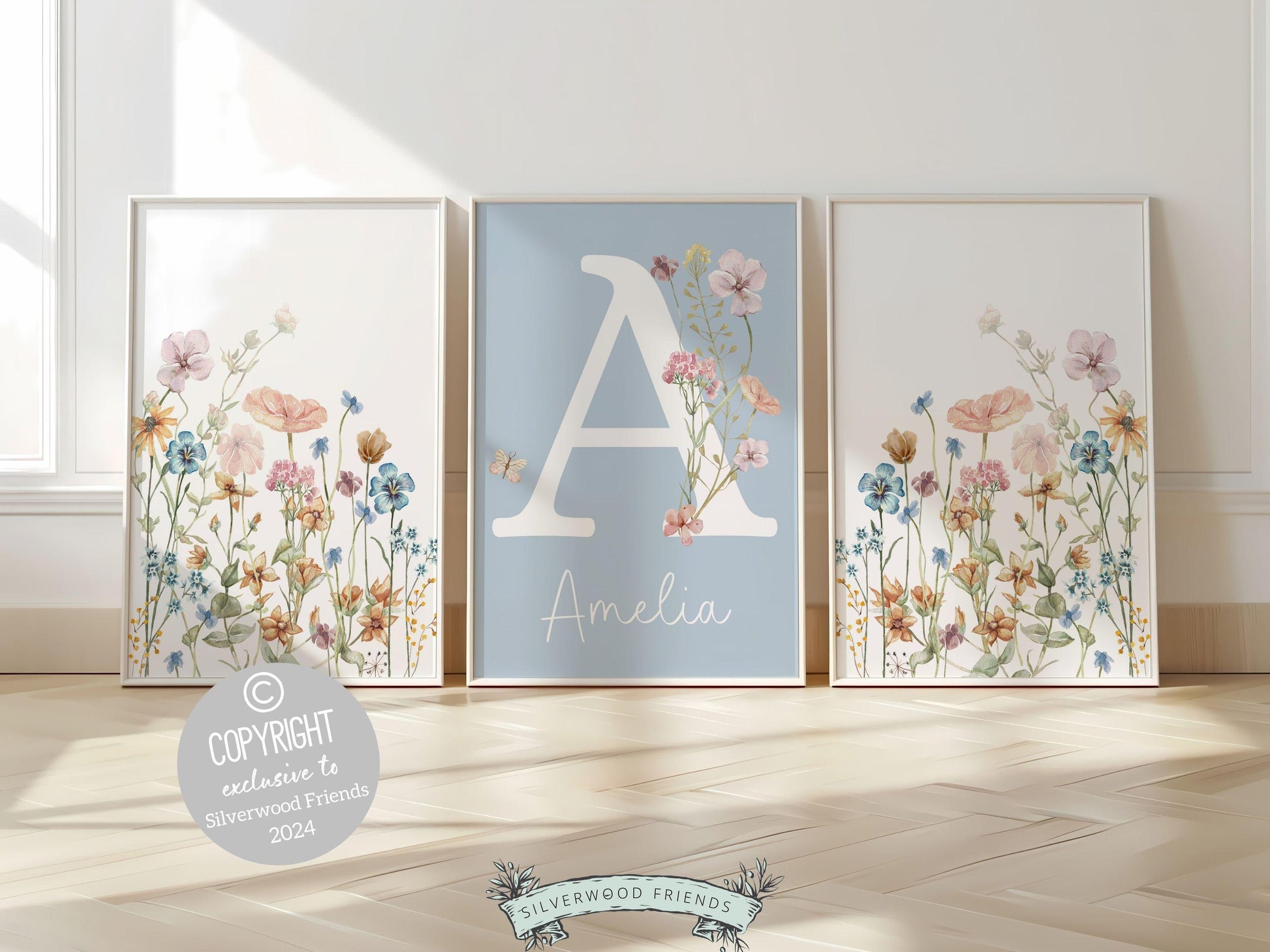 Wildflower Nursery Prints, Baby Girl Floral Name Nursery Wall Art, Wildflower Nursery Decor, Baby Girl Boho Wildflower Nursery Digital Print