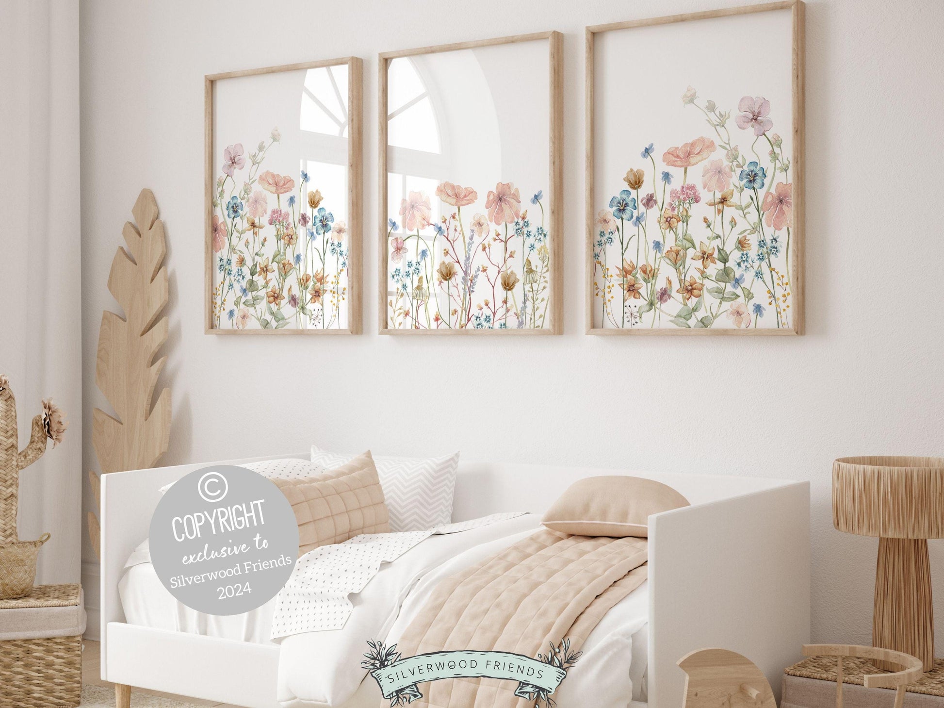 Wildflower Nursery Prints, Baby Girl Floral Boho Nursery Wall Art, Girls Nursery Prints, Pink Blue Wildflower Nursery Decor Digital Prints