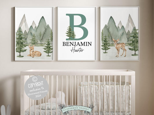 Create a personalised touch in your babys nursery or gift a cherished keepsake with our gorgeous Woodland Forest Deer Custom Name Nursery Prints. Perfect for your woodland nursery decor and as a woodland baby shower gift.