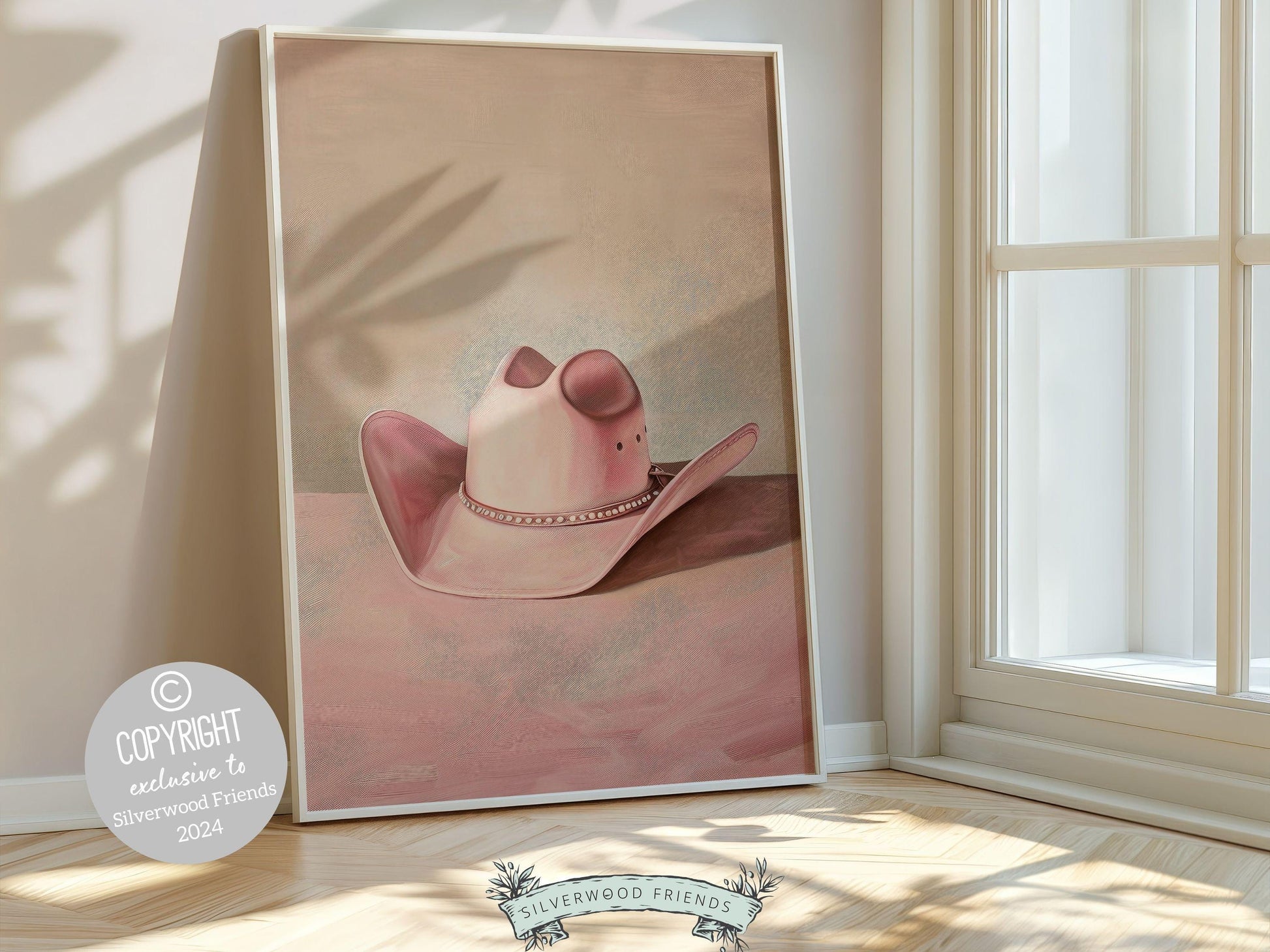 Pink Cowgirl Hat Print, Coastal Cowgirl Print, Country Western Decor, Trendy Dorm Room Wall Decor Preppy Teen Girl Room Poster Digital Print
