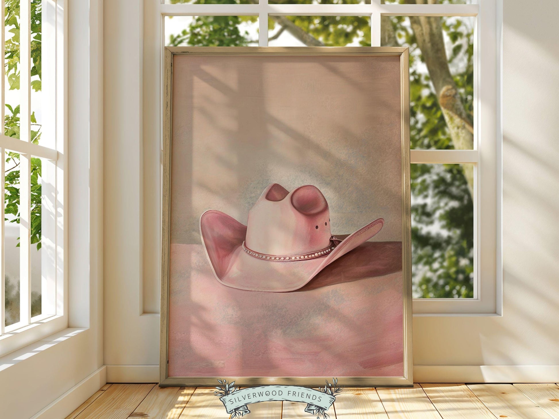 Pink Cowgirl Hat Print, Coastal Cowgirl Print, Country Western Decor, Trendy Dorm Room Wall Decor Preppy Teen Girl Room Poster Digital Print