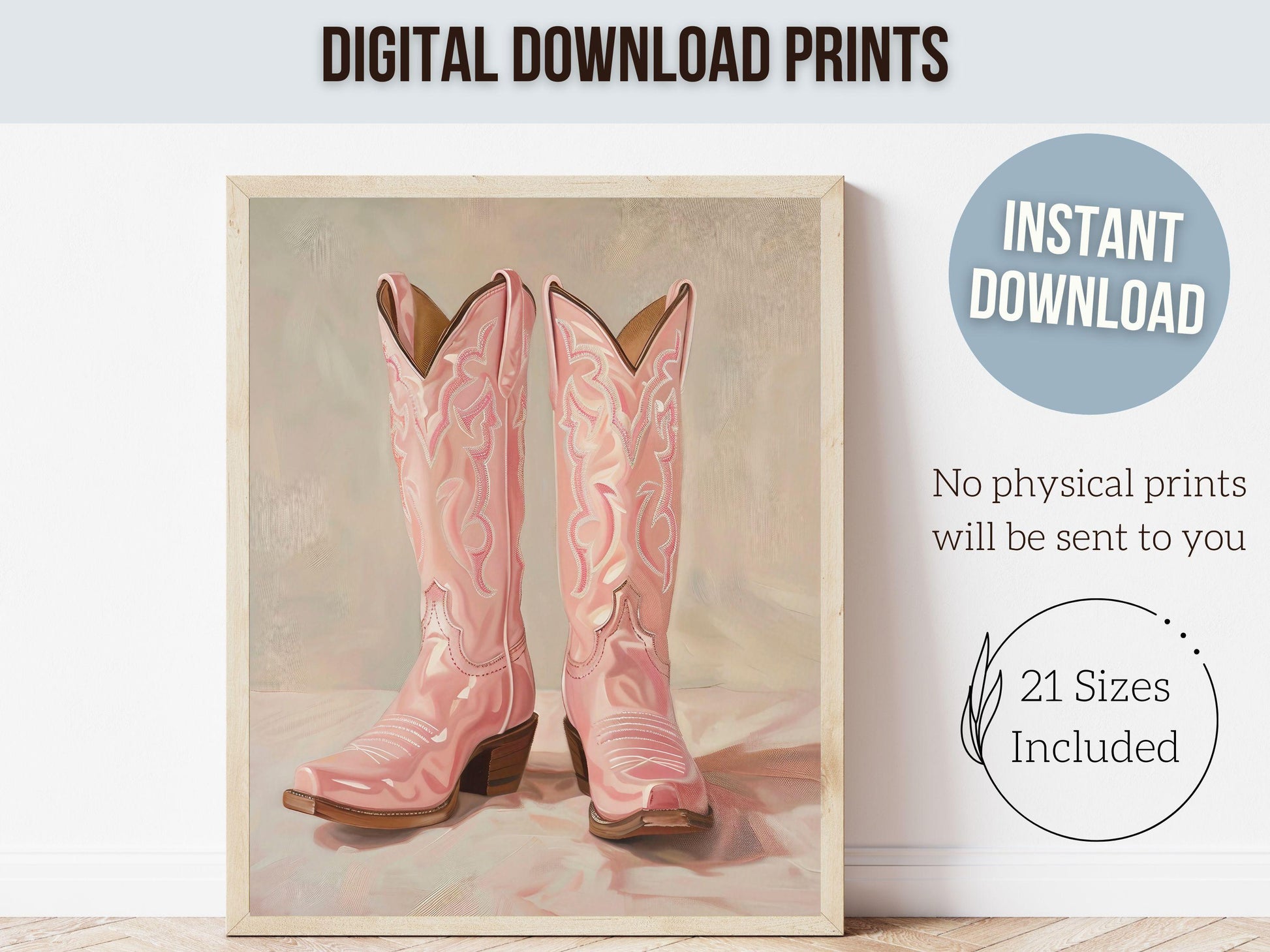 Pink Cowgirl Boots Print, Coastal Cowgirl Print, Trendy Country Western Dorm Room Wall Decor,Preppy Pink Teen Girl Room Poster Digital Print