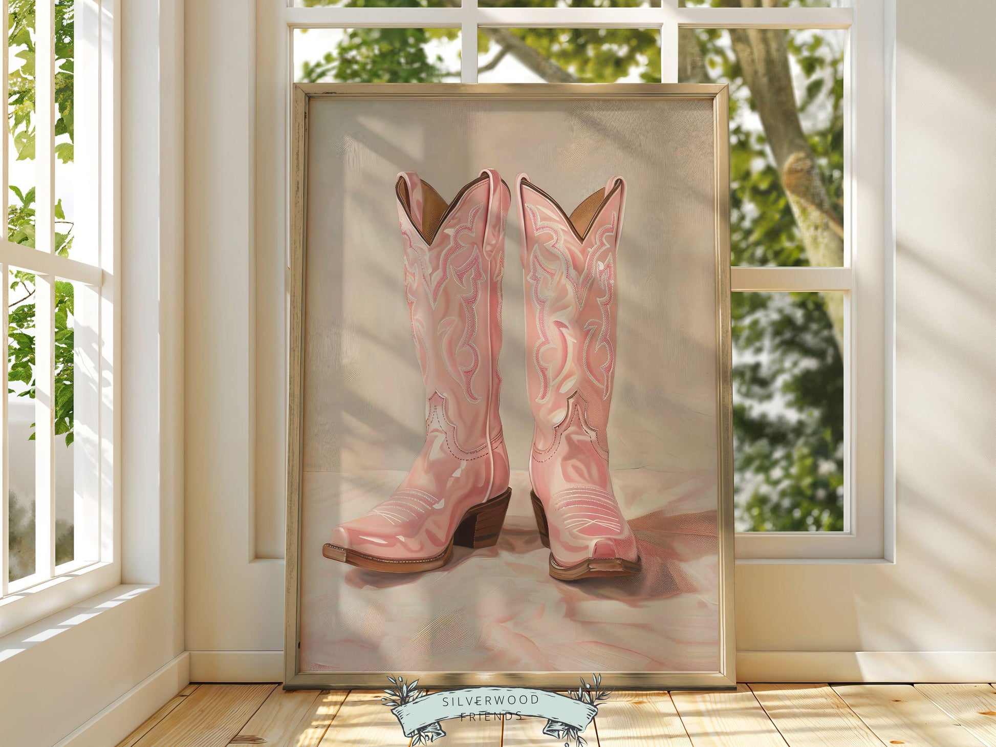 Pink Cowgirl Boots Print, Coastal Cowgirl Print, Trendy Country Western Dorm Room Wall Decor,Preppy Pink Teen Girl Room Poster Digital Print