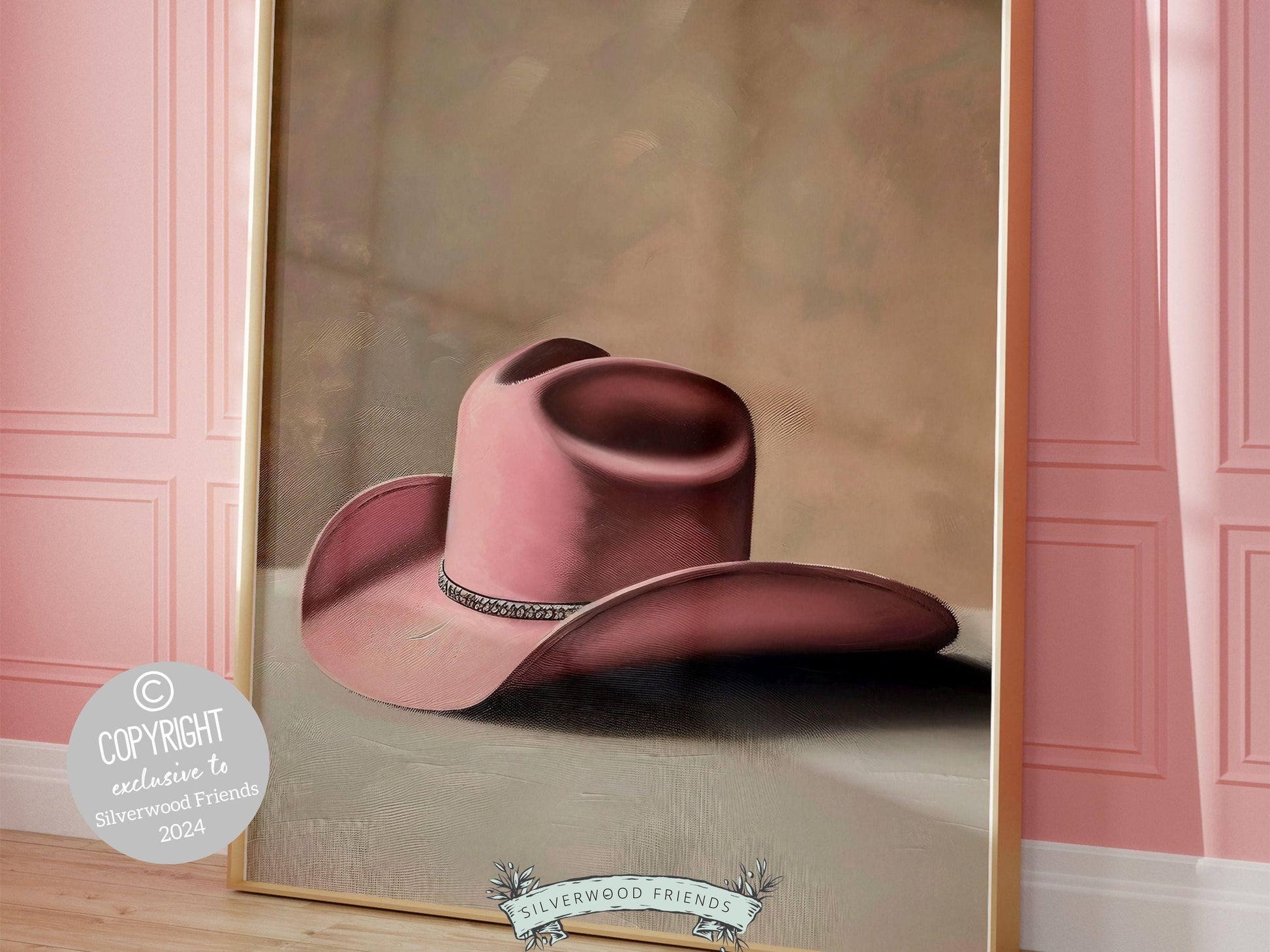 Pink Cowgirl Hat Print, Coastal Cowgirl Print, Country Western Decor, Trendy Dorm Room Wall Decor Preppy Teen Girl Room Poster Digital Print